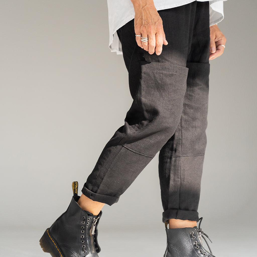 LAW BLACK LINEN TROUSERS