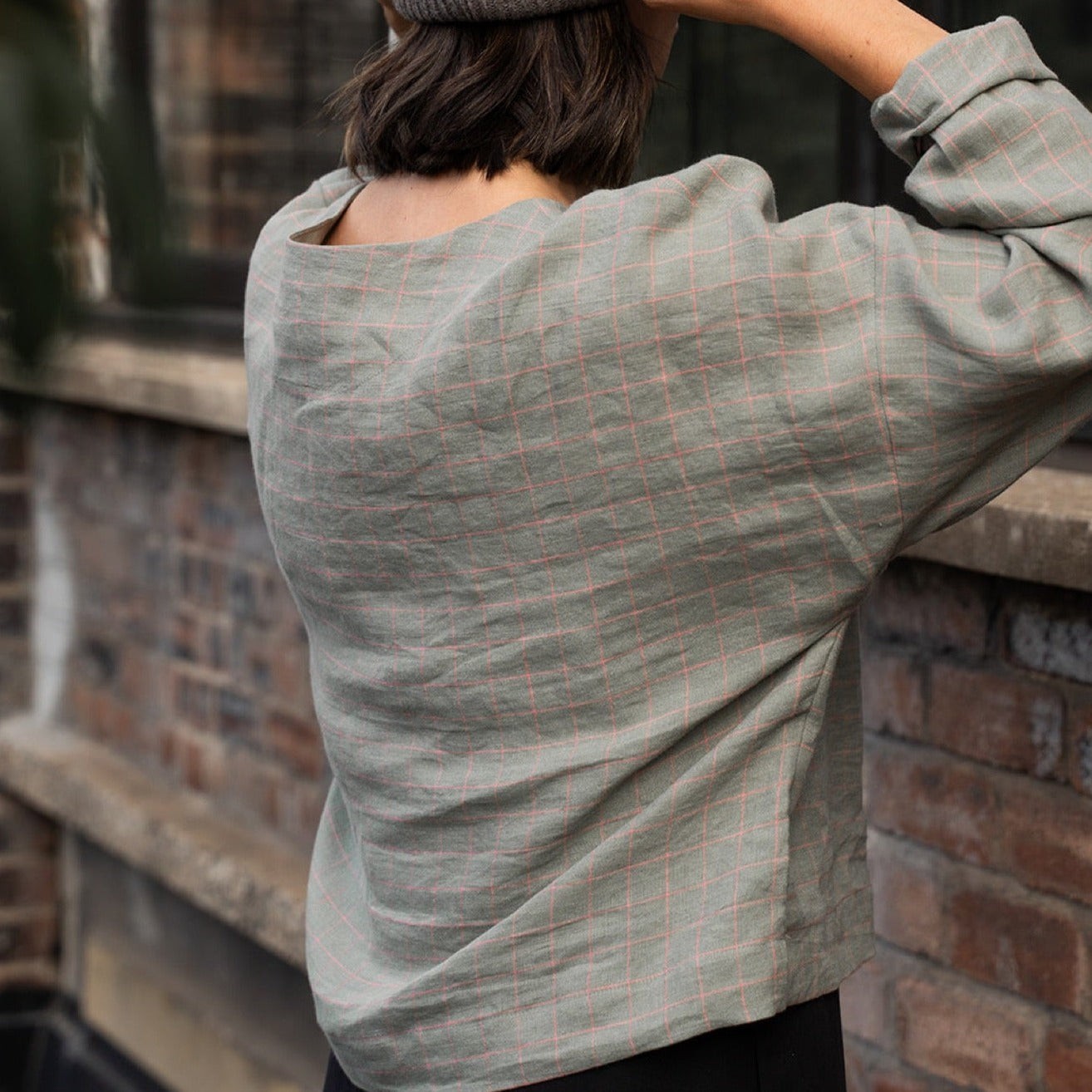 olivia checked linen shirt LAW Design Studio