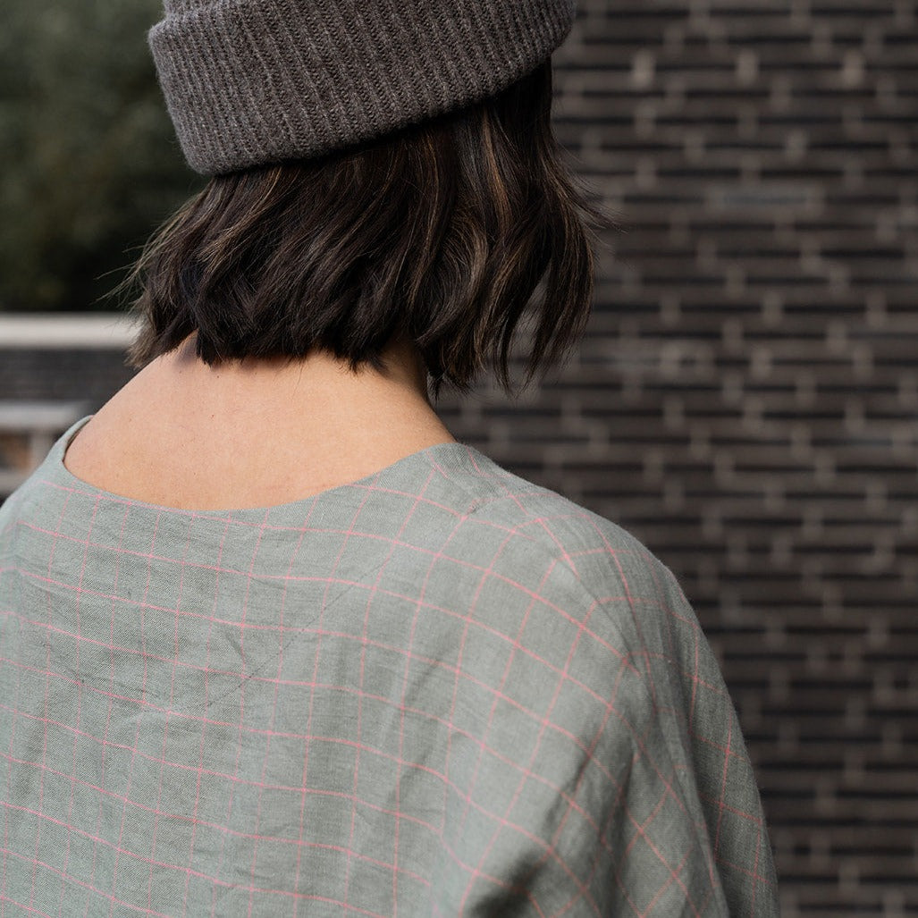 Olivia Long Sleeve checked Linen Top - ready to ship