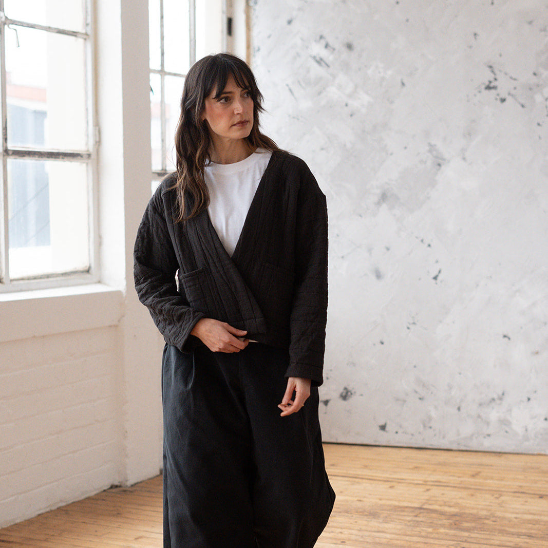 'Elly' Padded Cardigan Black