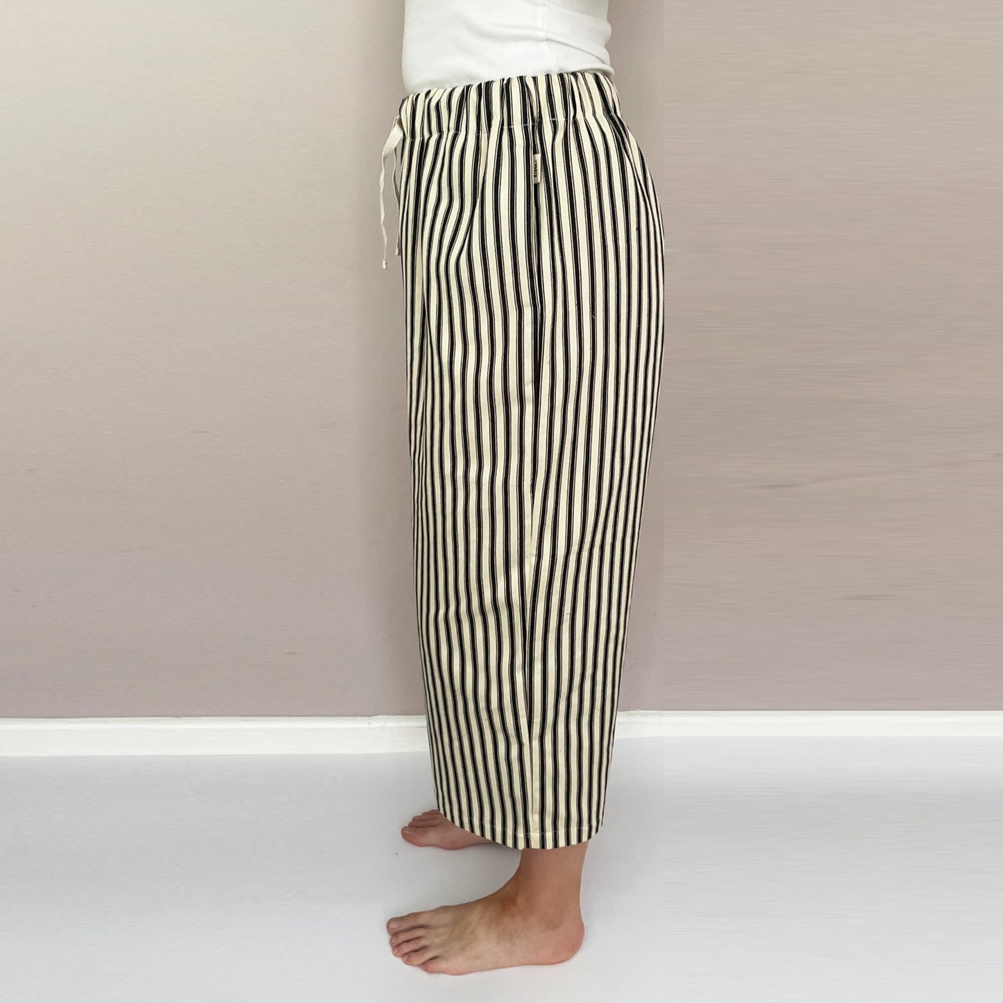striped cotton wide leg trousers