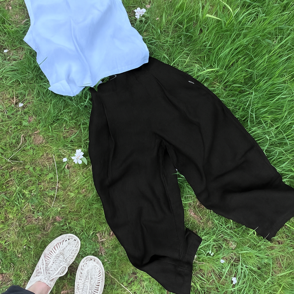'Morley' tapered linen trousers - Black