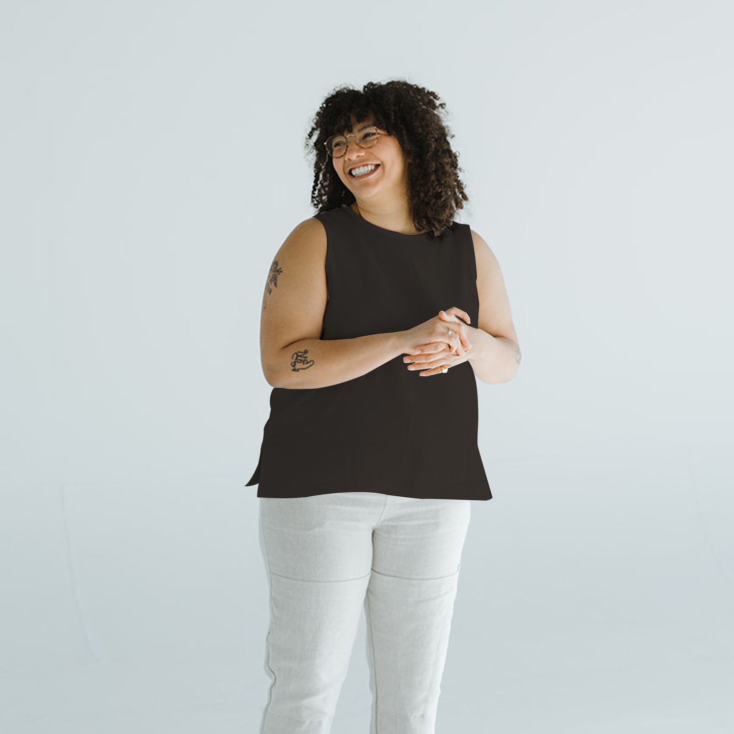 black linen sleeveless top