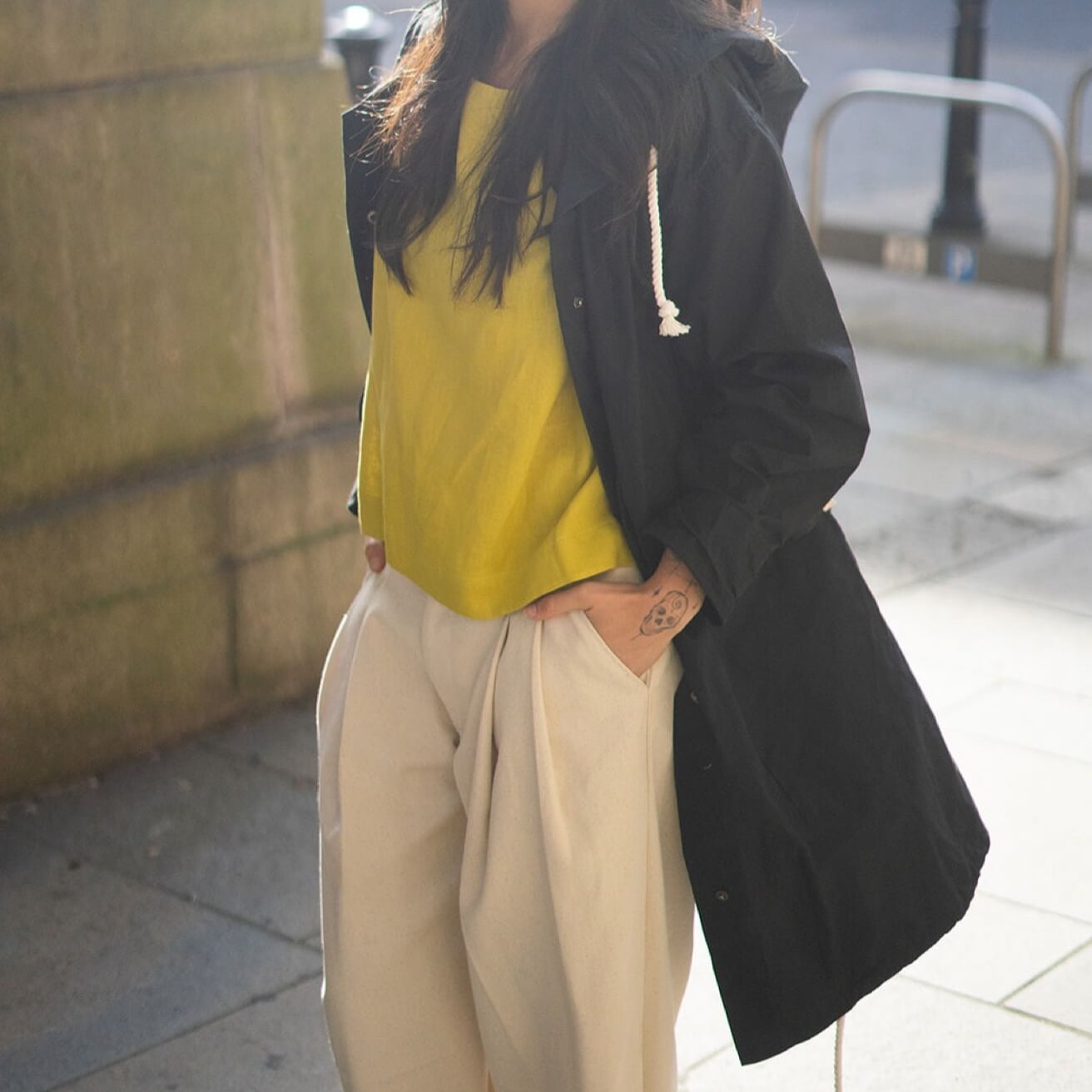 couper cream denim trousers