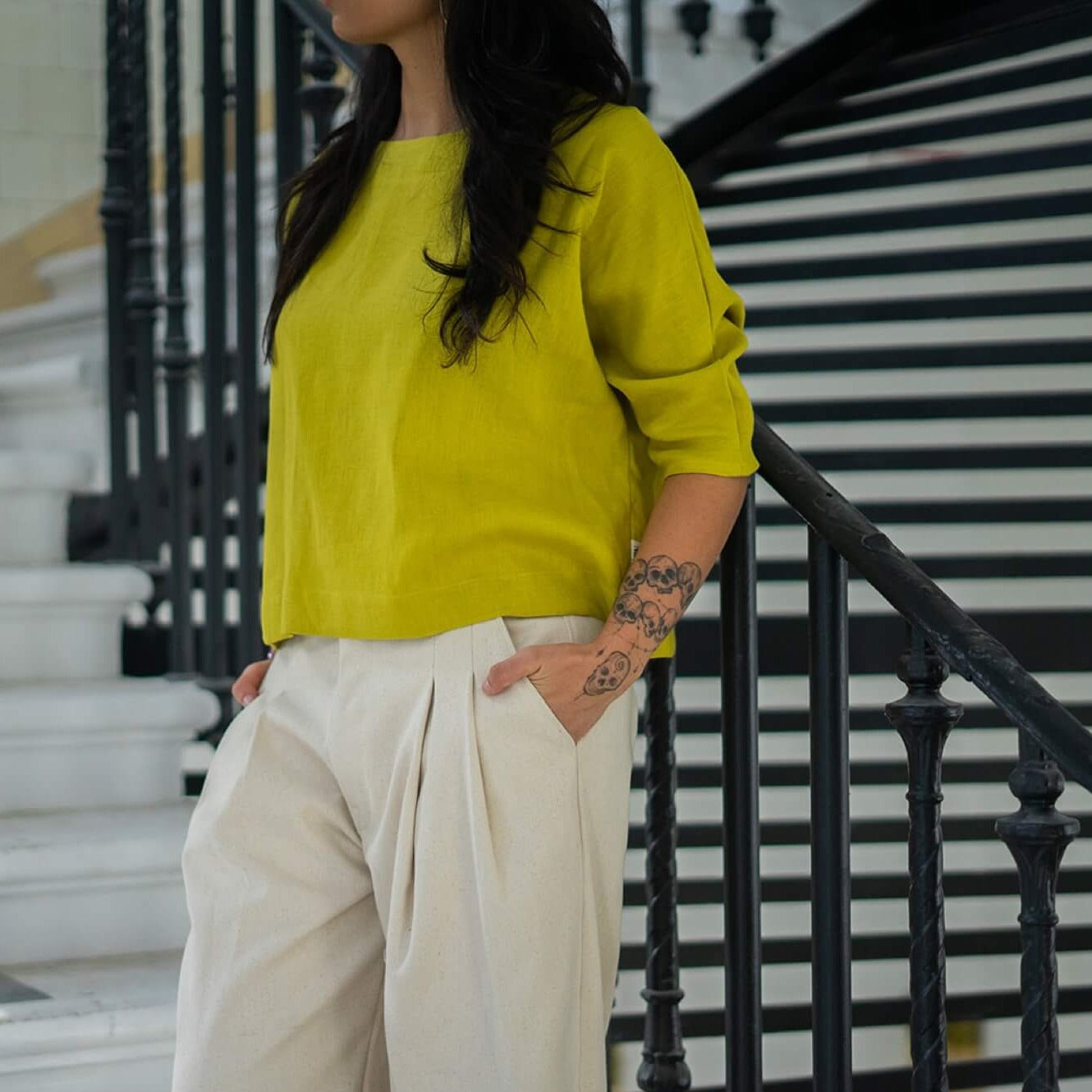 yellow linen top