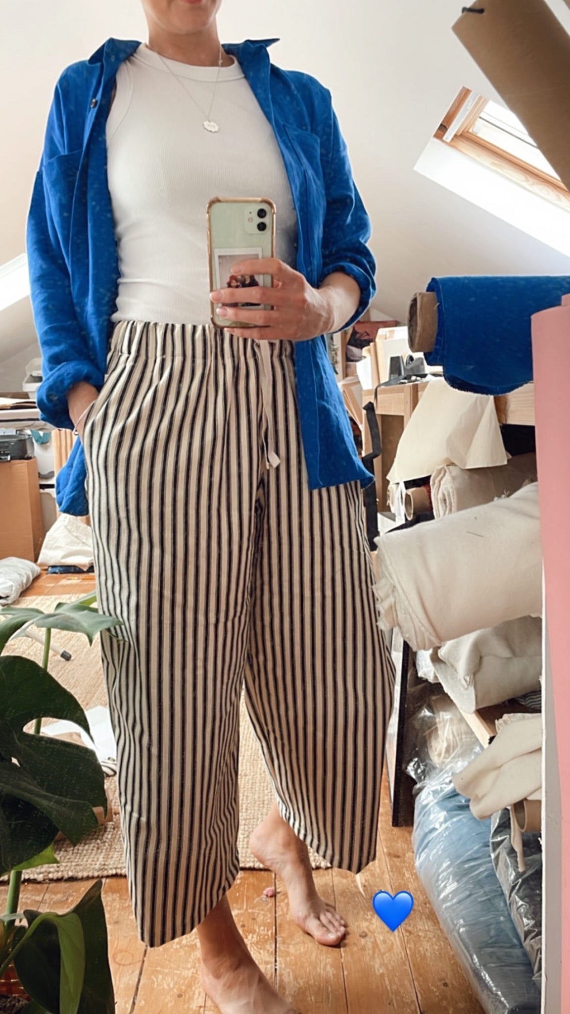 striped cotton wide leg trousers