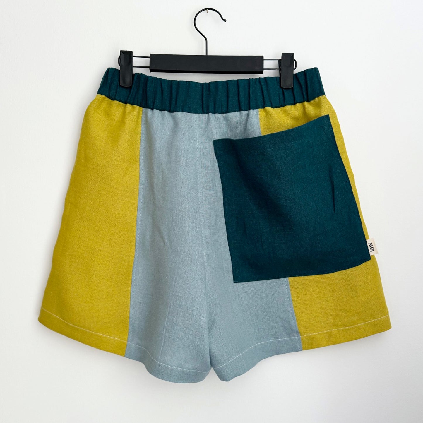 Colour block linen shorts