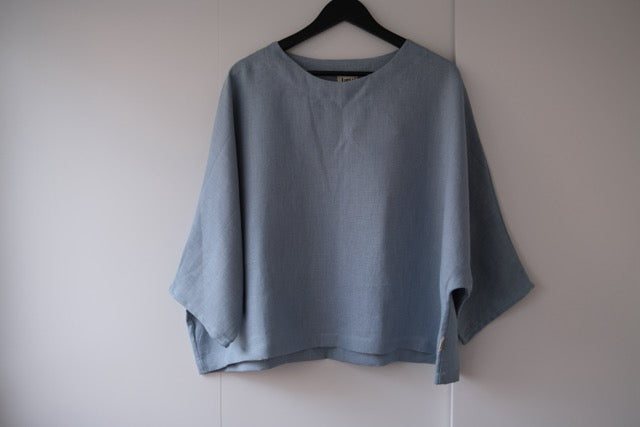 Olivia light blue Oversized Linen Top - Ready to Ship