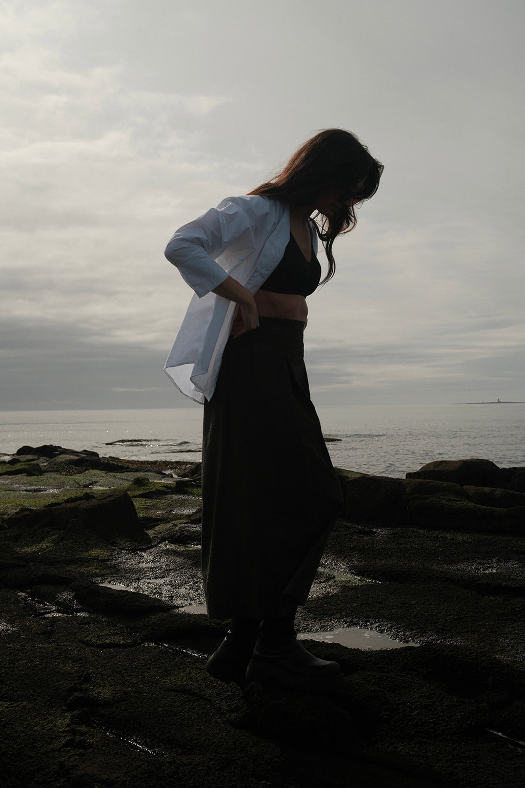 Seer Sucker Midi length Skirt - Ready to ship - Size M