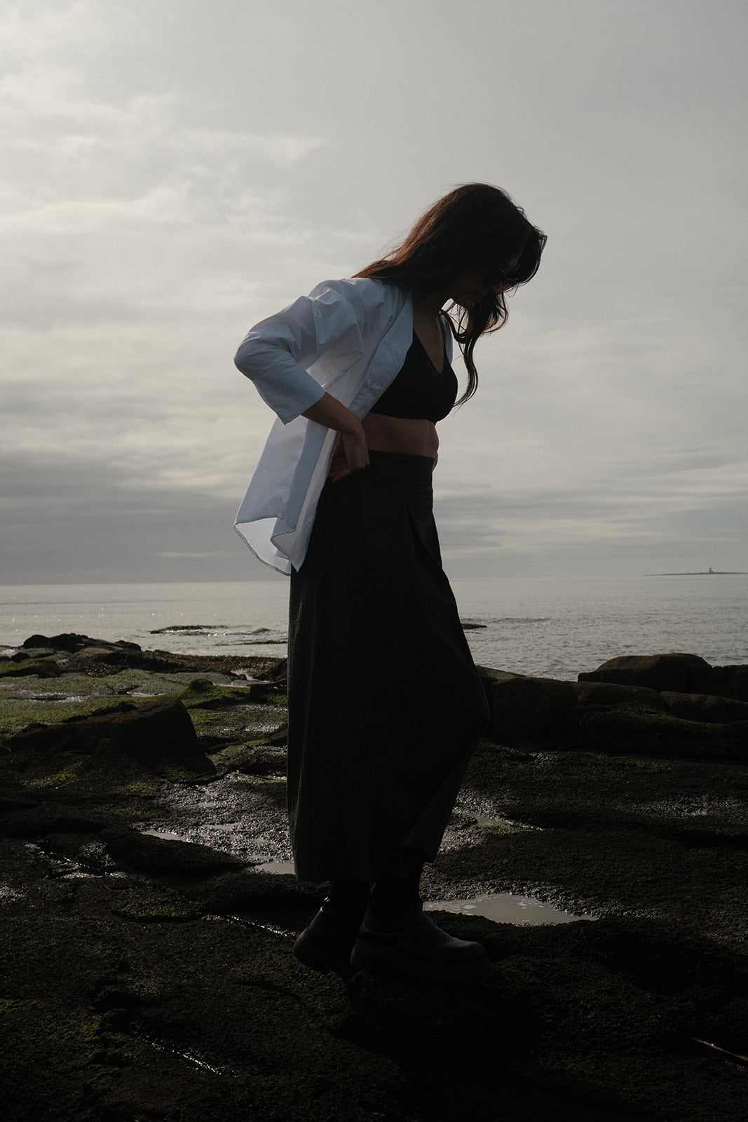 Seer Sucker Midi length Skirt - Ready to ship - Size M