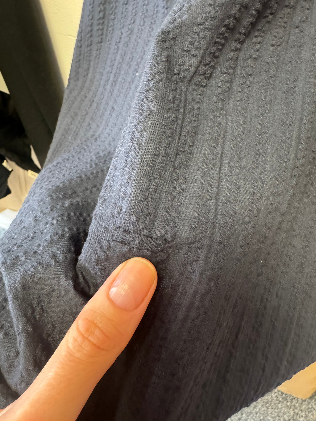 'Madeline' Seersucker navy dress - M (fault)