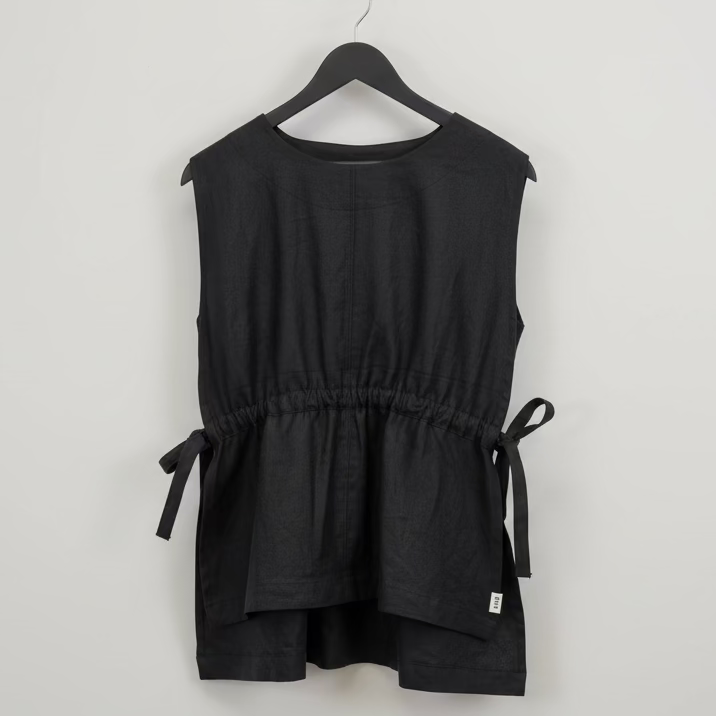 Black Layering Linen Vest with Side ties - M