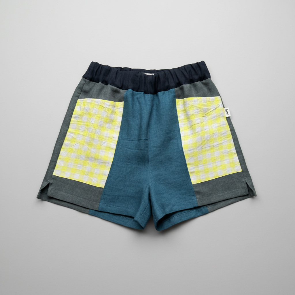 Pair of shorts with a checkered pattern on a transparent background