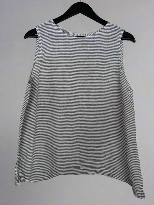 'Alison' Sleeveless stripe Linen Top | size large | pre-loved