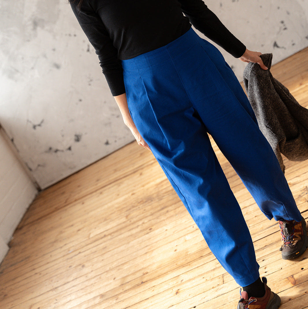 'Morley' cobalt canvas trousers - Made to Order