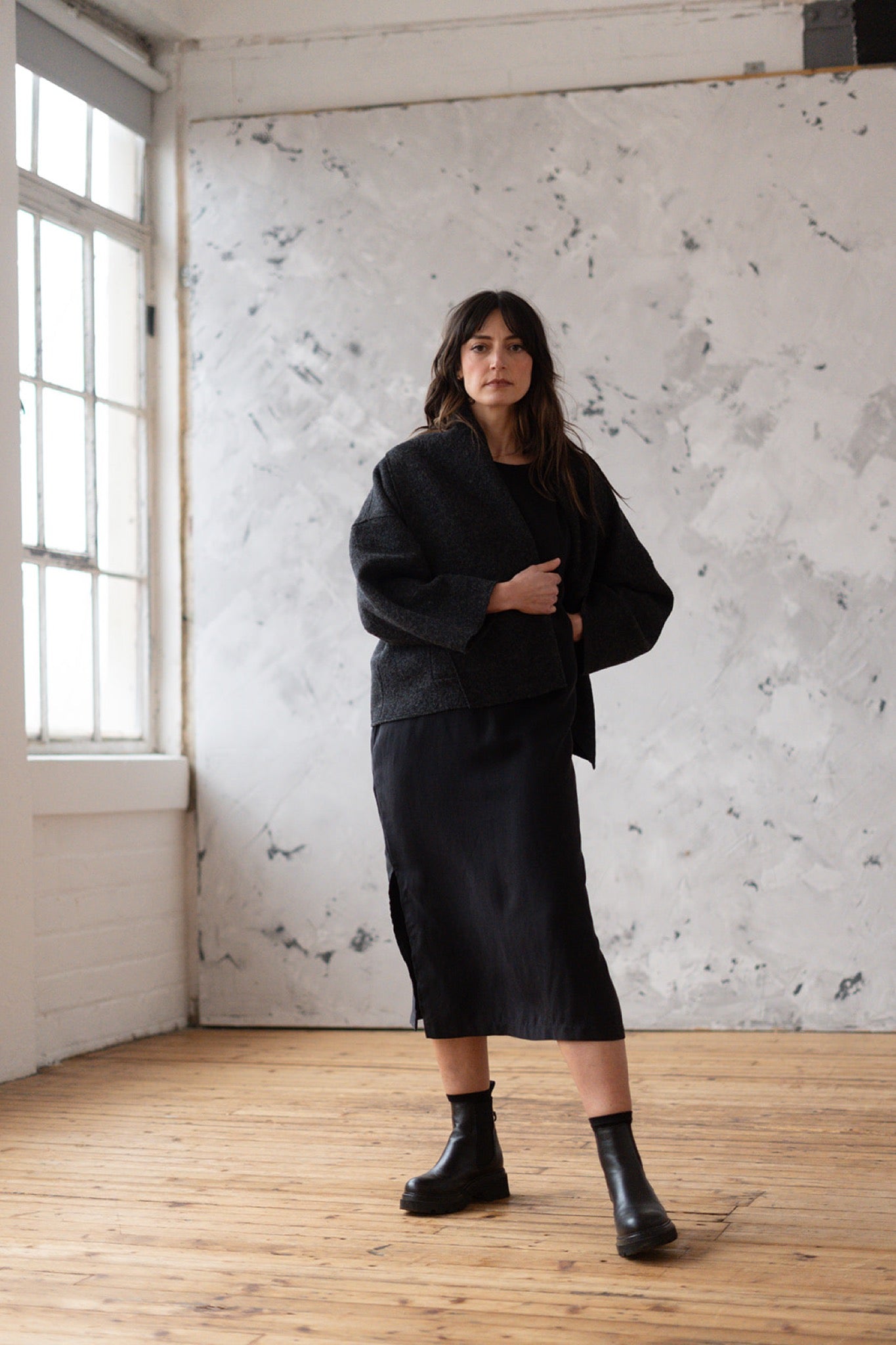 'Georgia' Short wool Jacket - Charcoal