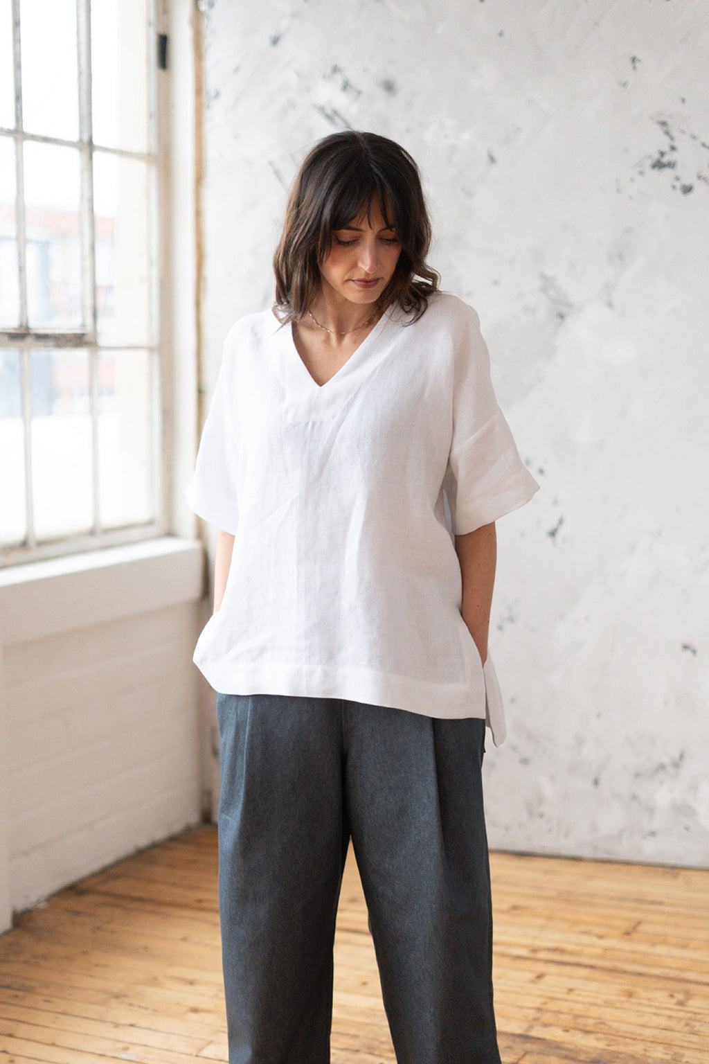 'Abbey' - V-neck linen top