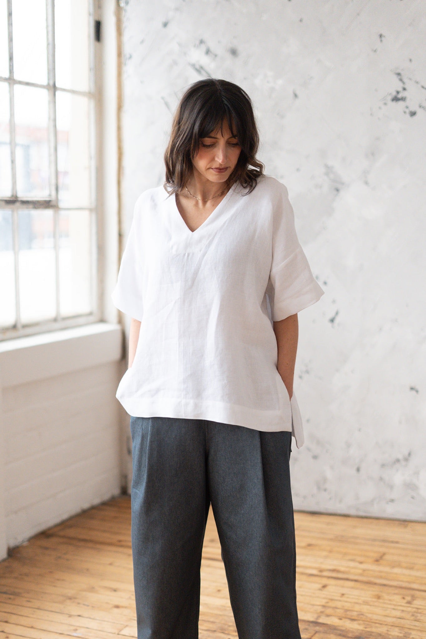 'Abbey' - V-neck linen top