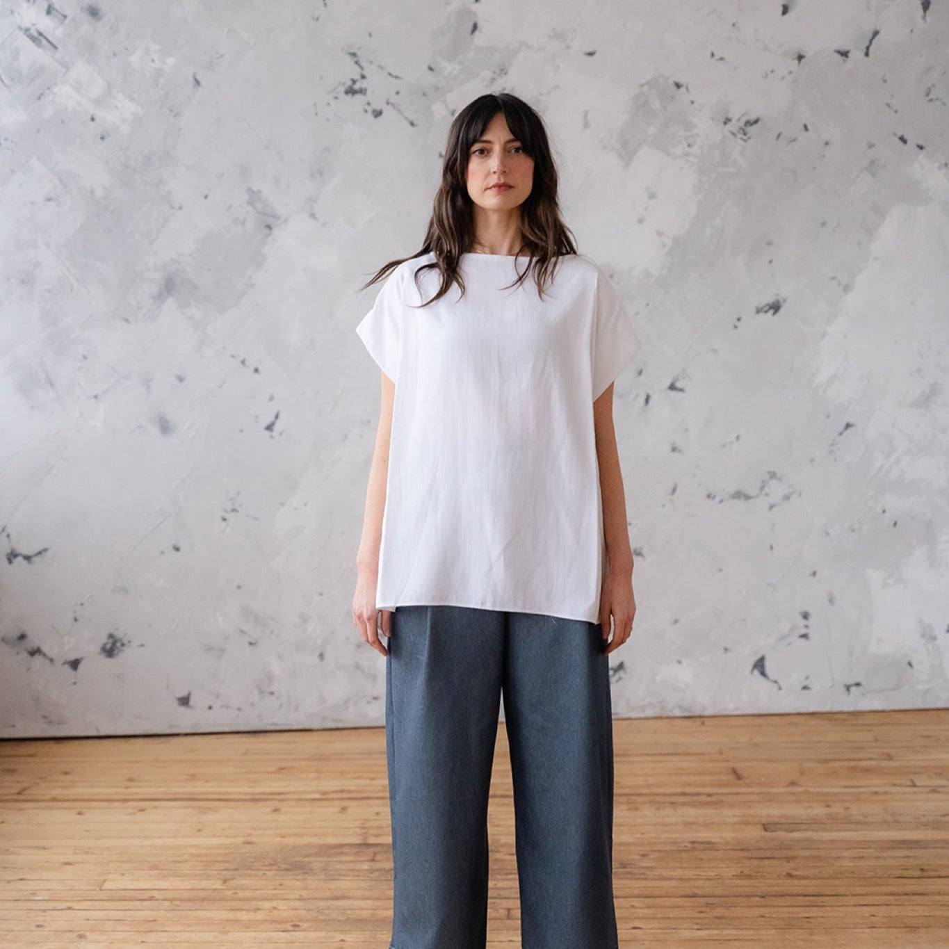 oversized drapey top white
