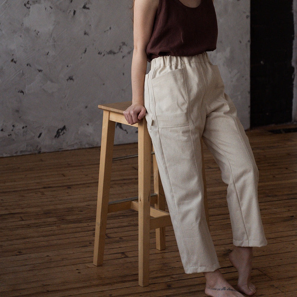 'Daria' Tapered denim twill trousers. PRE-LOVED - size large