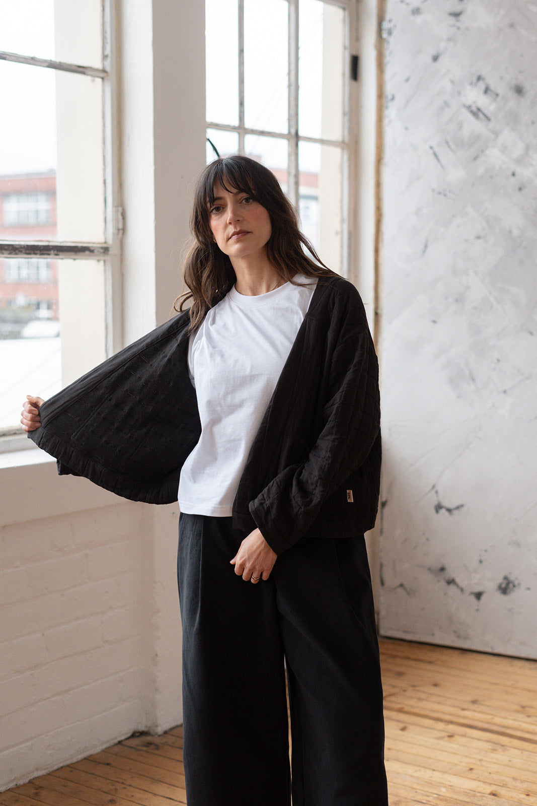 'Elly' Padded Cardigan Black