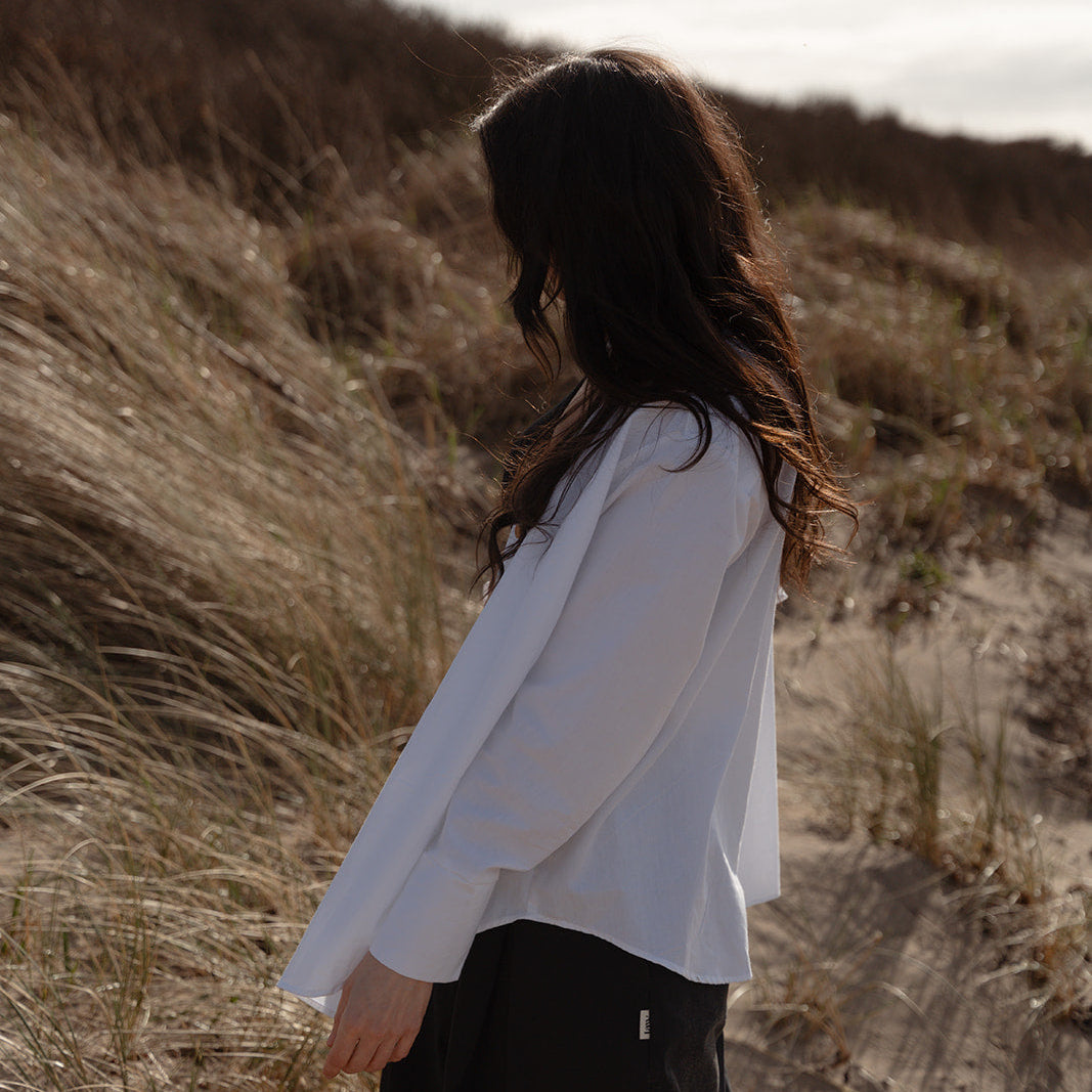 side view of white cotton shirt