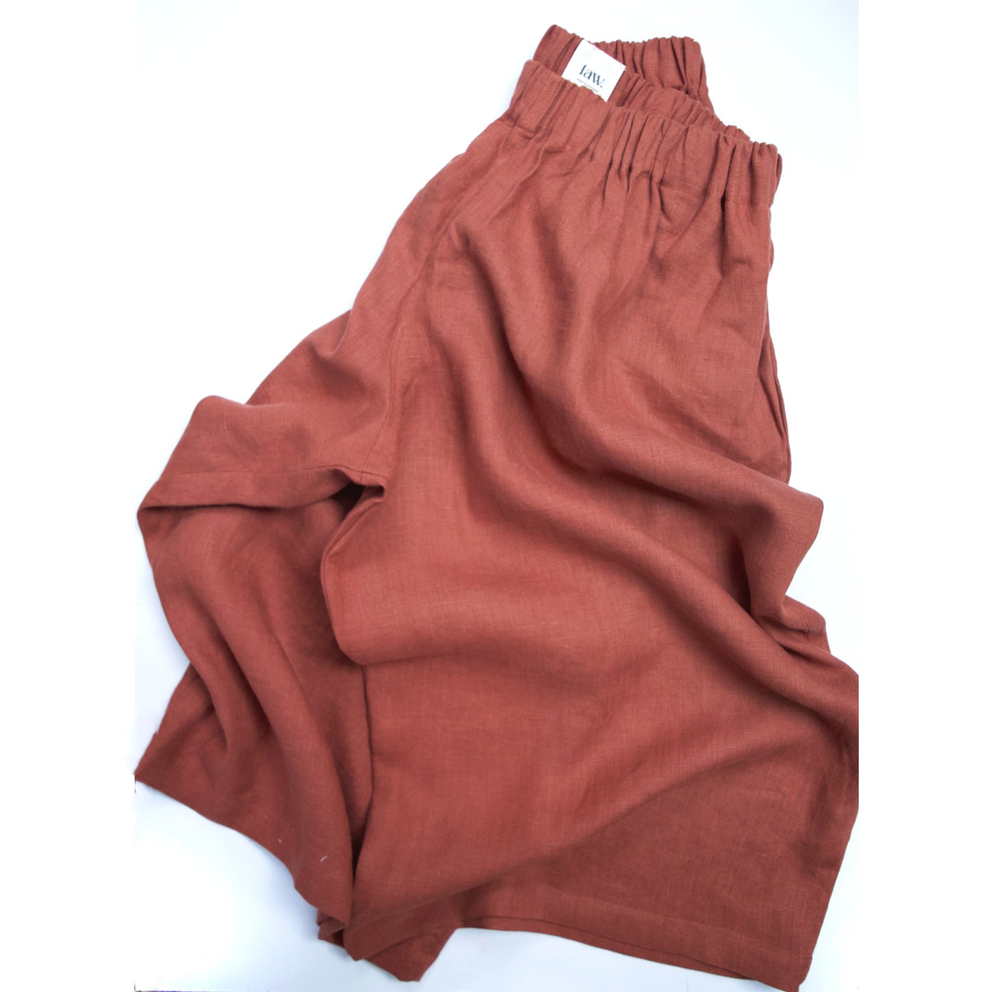 rust colour linen trousers law design 