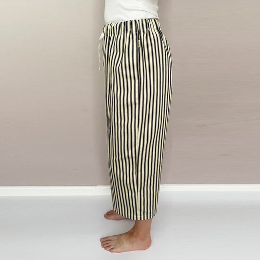 striped cotton wide leg trousers