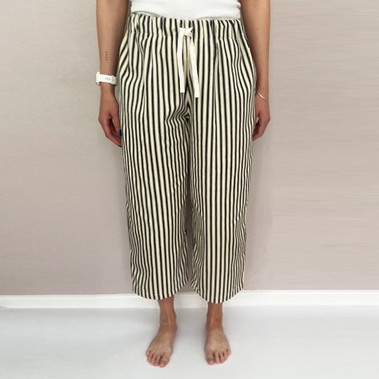cotton stripe wide leg trousers