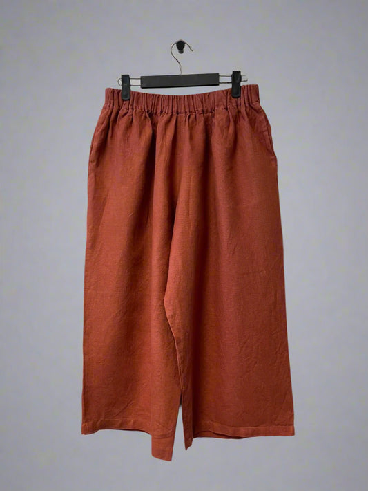 Nina wide fit Linen Trousers | Pre-Loved | Size Large