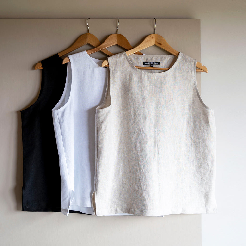 'Alison' Sleeveless linen top - white