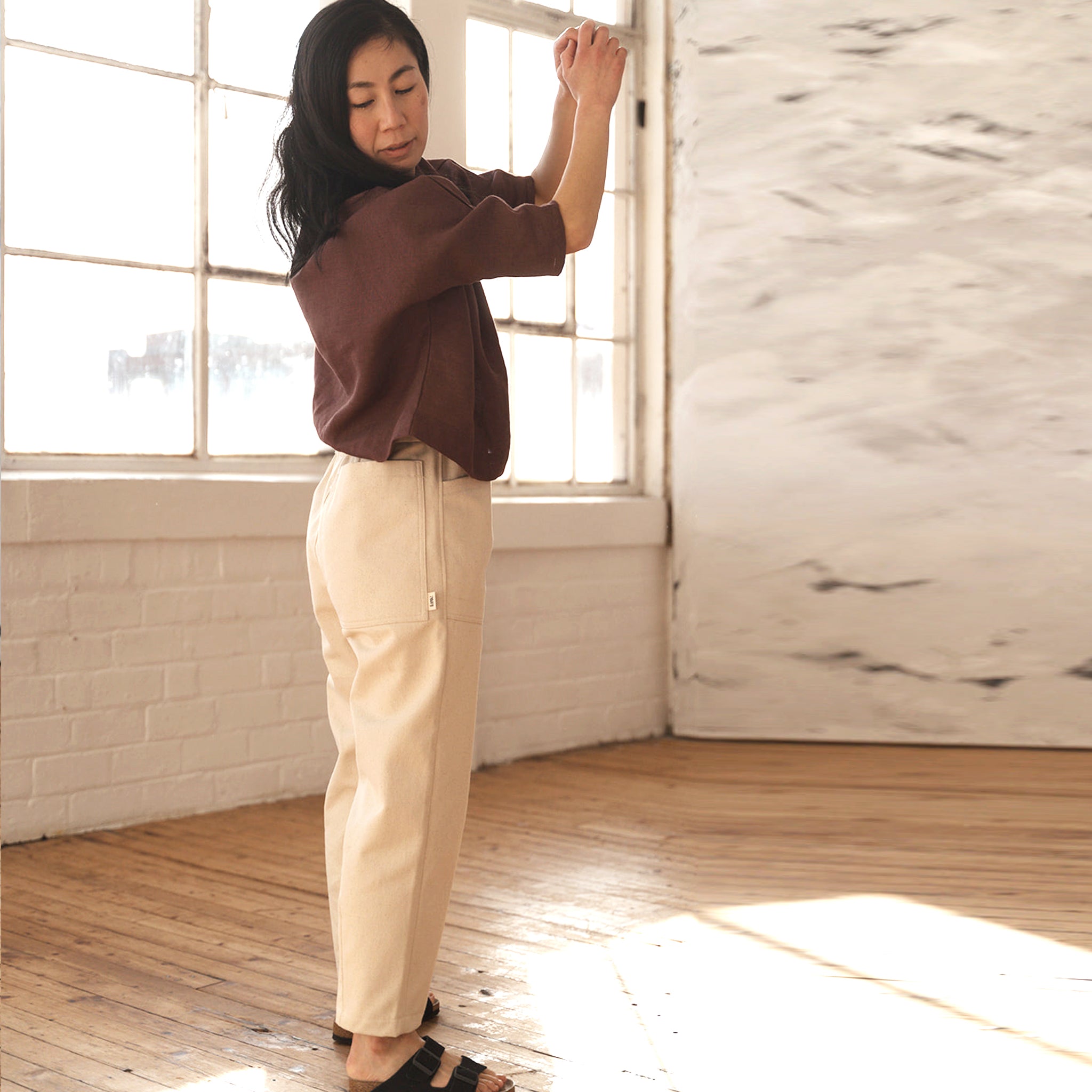 DARIA CREAM DENIM TROUSERS SIDE VIEW