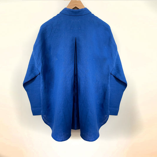 EDIE BLUE SHIRT WITH PLEAT BACK VIEW