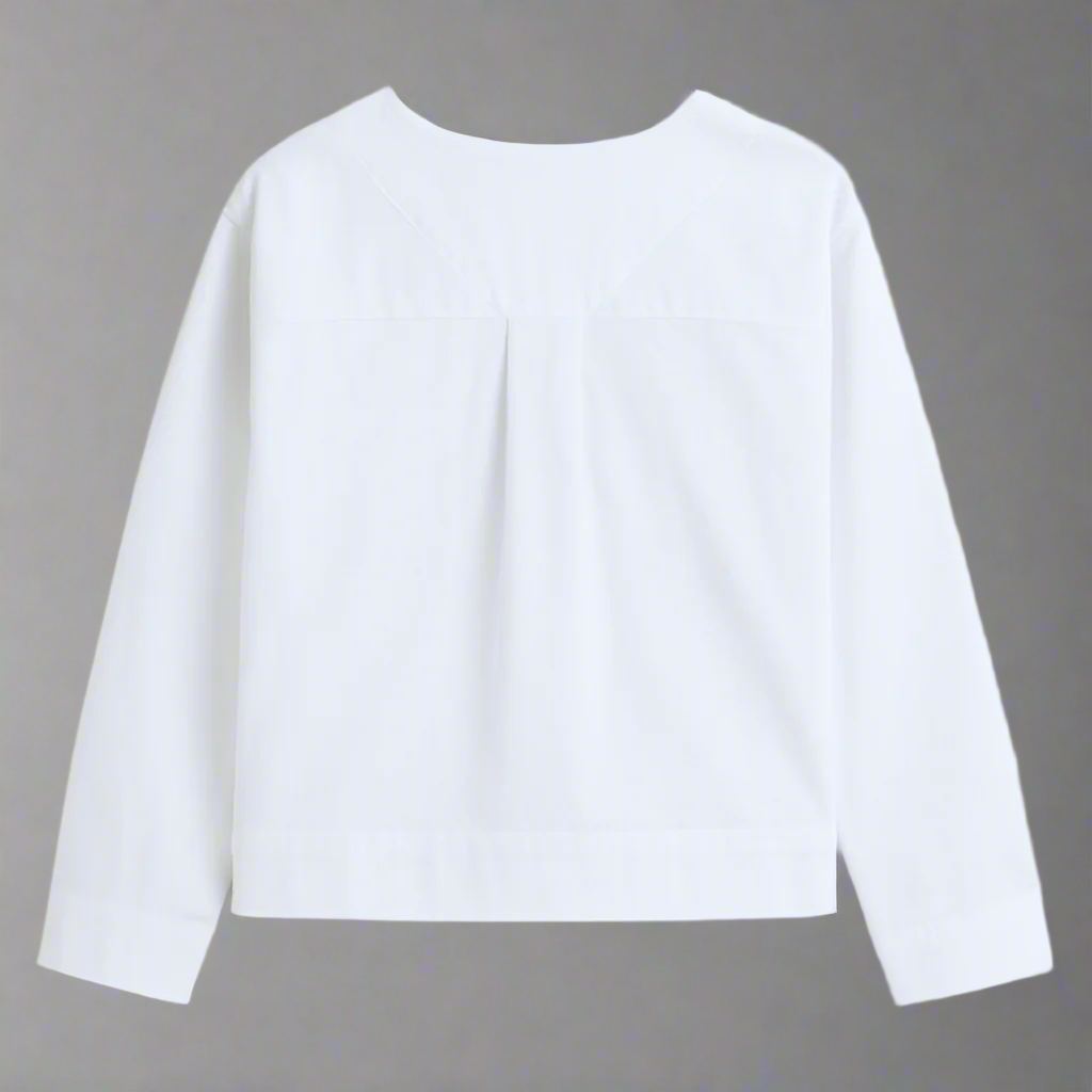 white cotton poplin top with back view