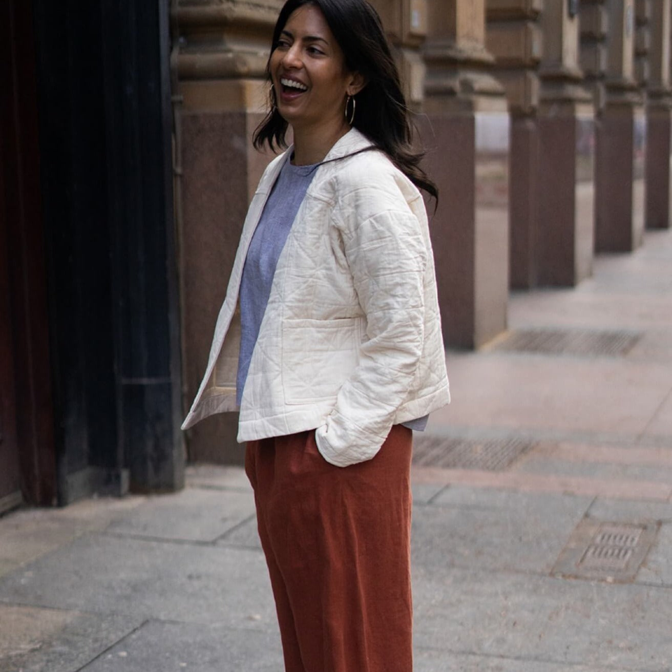 'Elly' Padded Cardigan Ecru