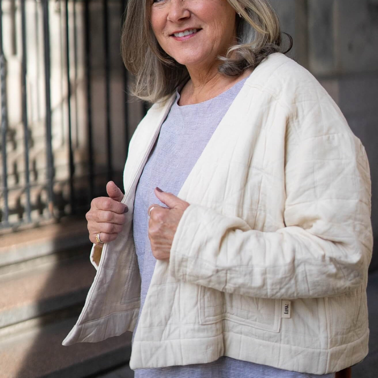 'Elly' Padded Cardigan Ecru