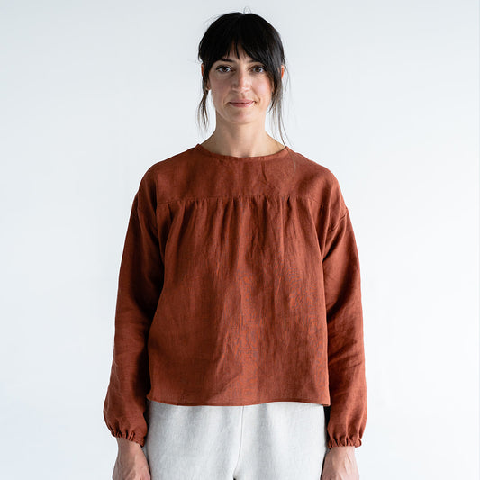 Lotti rust linen top front view
