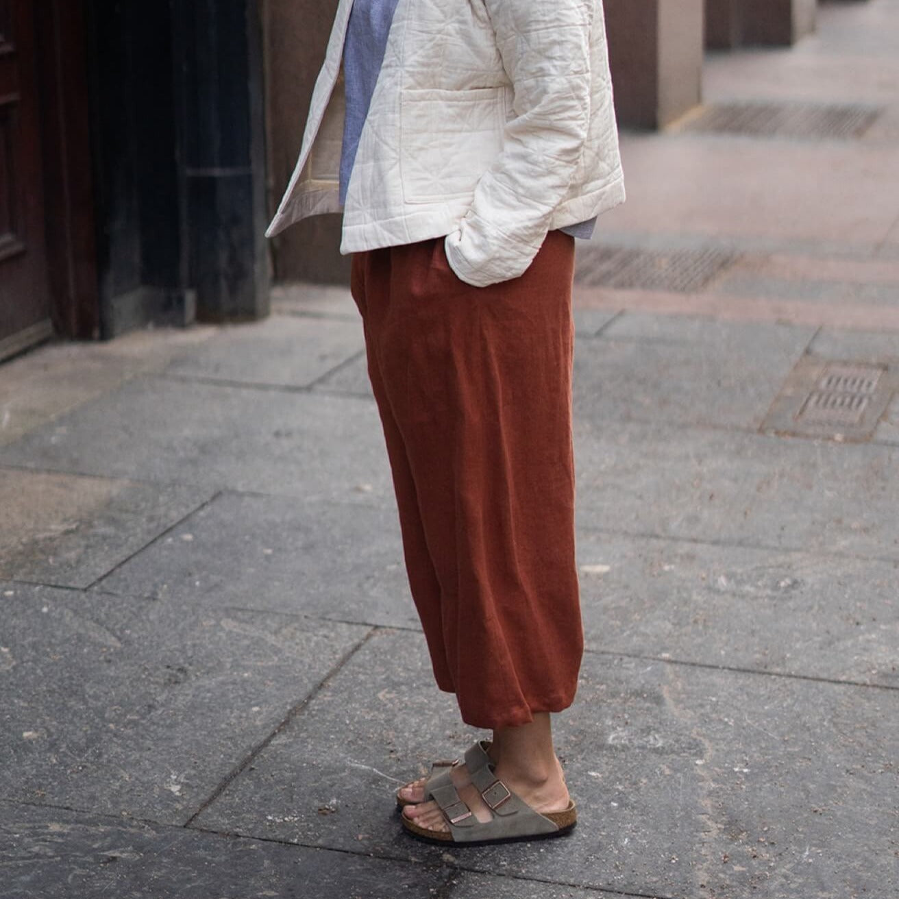 wide fit linen trousers
