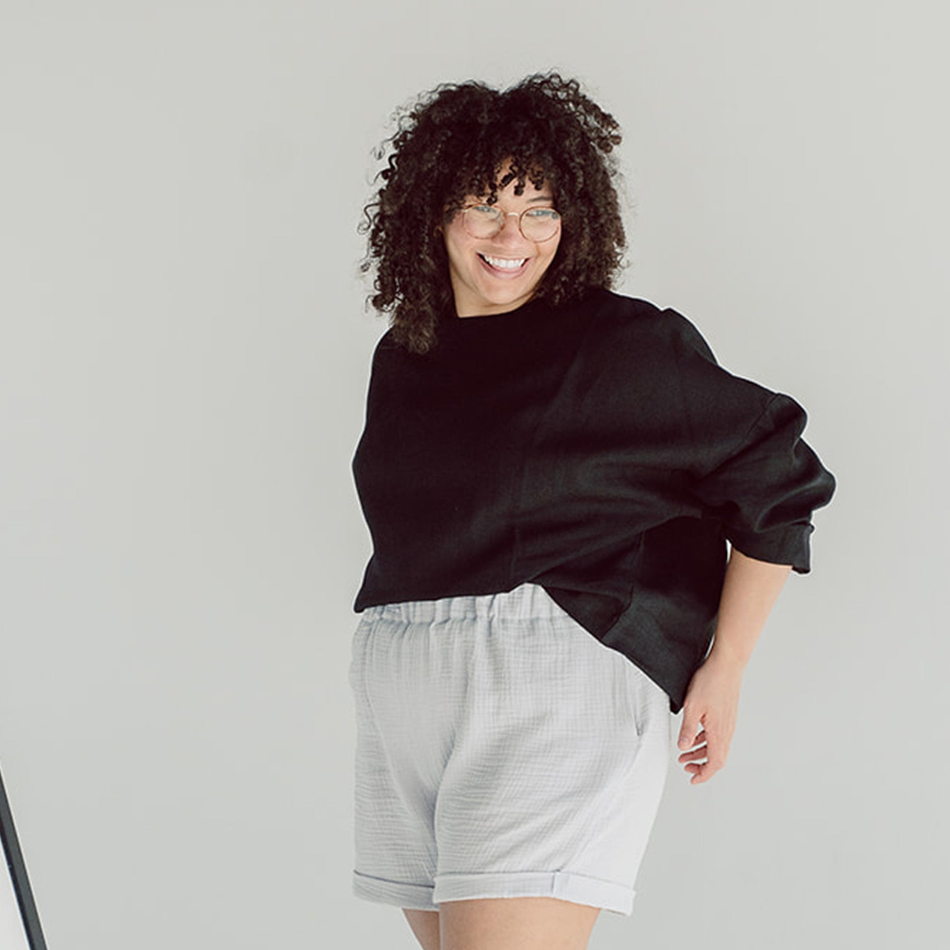 LAW LONG SLEEVE BLACK LINEN TOP